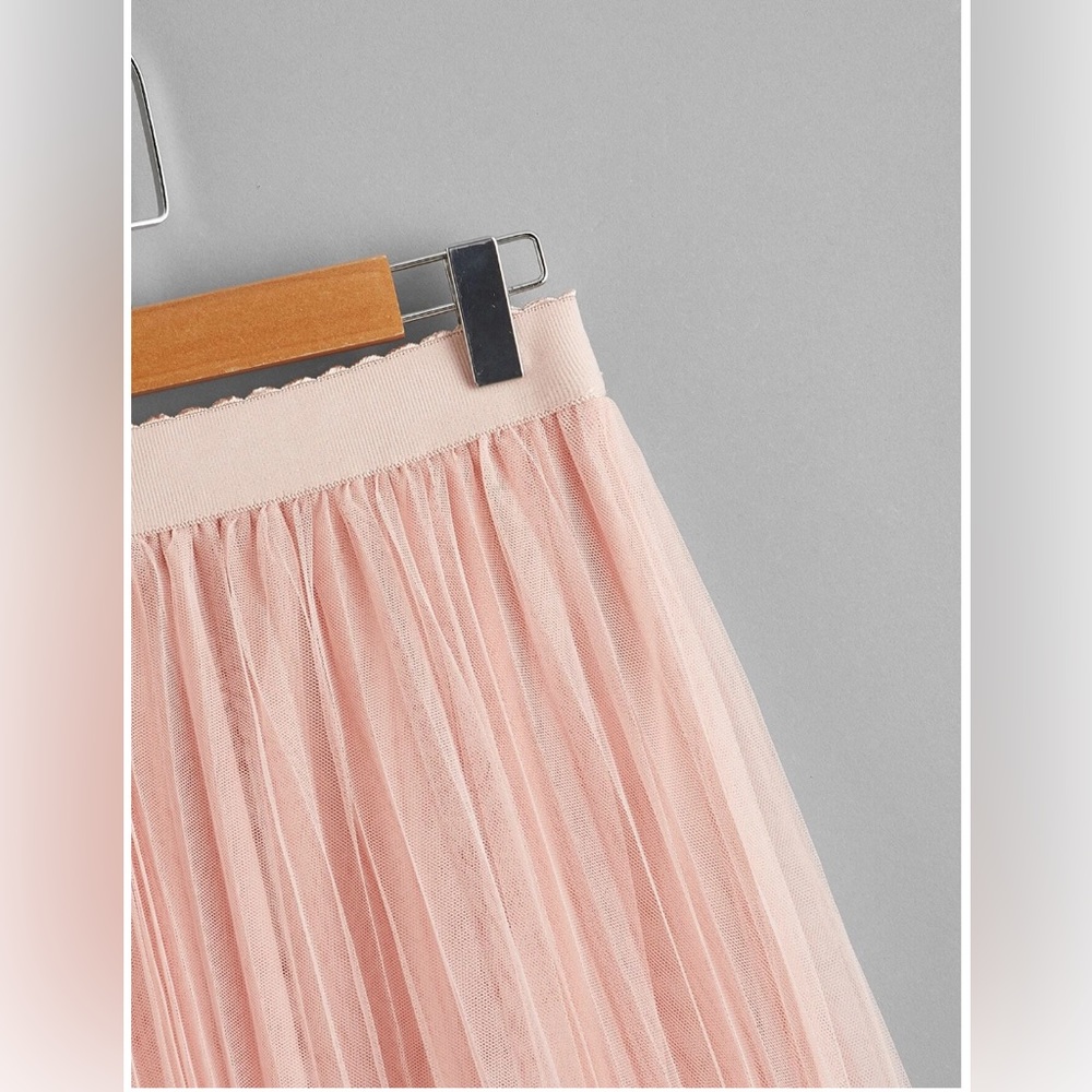 Baby Pink Mesh Tulle Pleated Skirt - Picture 8 of 10